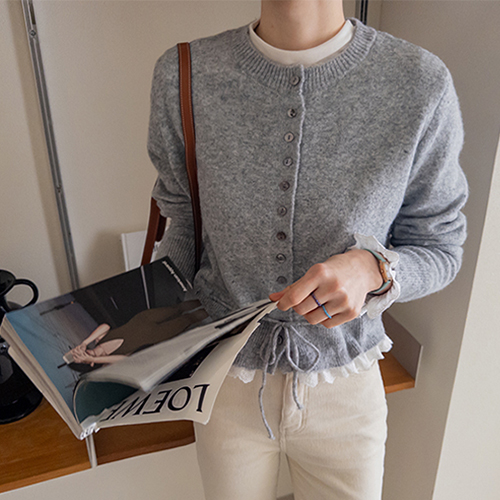 [ウールブランド]ライリー袖袖裾フリルポイントウエストストラップカーディガン[size:F(55～66)]