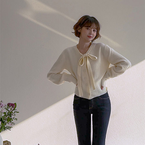 モアンドラブリー ヨリフィット チャッツ 絞り リボンタイ カーディガン [size:F(55~66)]