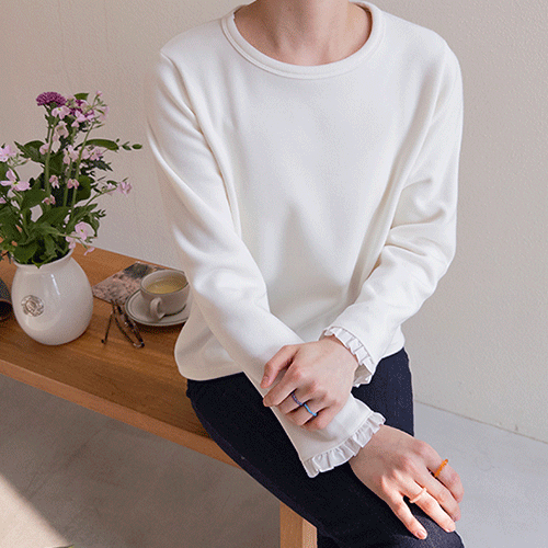 [チーズテンション] [冬のレイヤーアドテム]ベイラ裏地全体ミンクパースリーブフリルティーシャツ[size:F(55～66)]