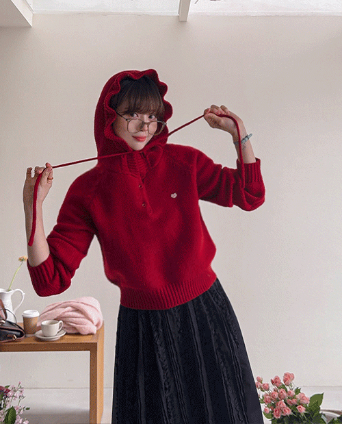 [ウール40%][LABEL] エンブラブルなフリルフードニット [size:F(55～66)]