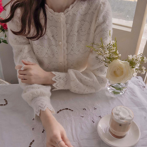 [LABEL] アンソフィア 追得新築 起毛レース 波ネック 柔らかいブラウス [size:F,1]