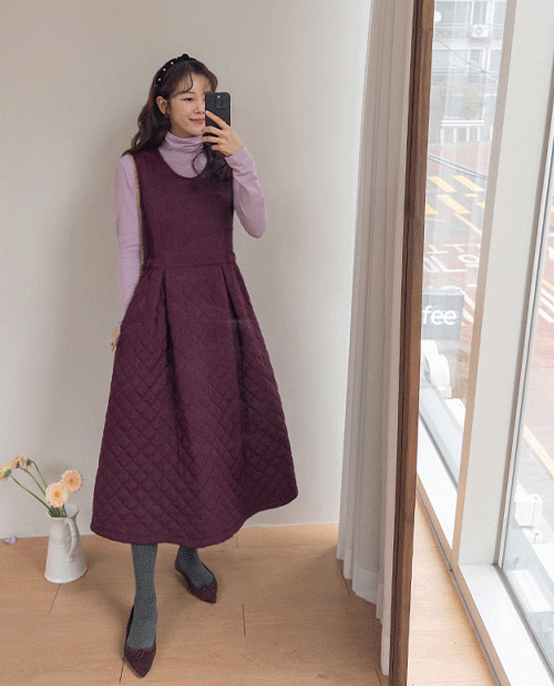 [LABEL] メイブン カッコウタケライン 綺麗なバンディング クォーティング ピンタック ロングワンピース [size:F,1]