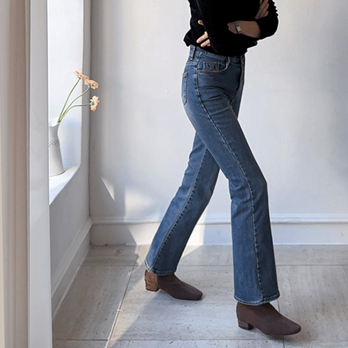 [-5kg効果] [シルエットアート]ジェイリン速記毛裏地隠しバンディングブーツカットデニムパンツ[size:S,M,L]