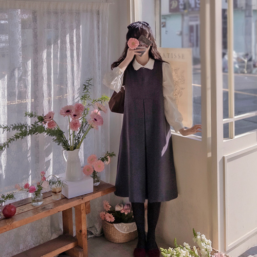 [LABEL] アンロマンス ピンタックポイント エレガントなフィットスタイリング ワンピース [size:F(55～66)]