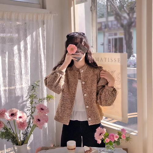 [ベスト特価5千ウォン割引] <FONT color=#5a3954>MADE LIN</font> [ベージュブラウン] クライソンウィンター起毛ツイードボリューム袖アウター[size:F(55～66)]