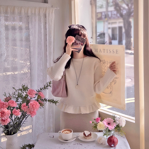 ロイパターン ラブリー 下段 フリル 柔らか板 ニット [size:F(55～66)]