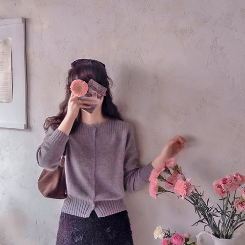 ラブパターンネック タスコレビット 高級美 ラムスウール カーディガン [size:F(55～66)]