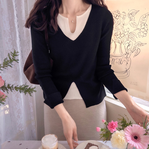 [LABEL] ジェマトイム レイヤード チックスパン スリム ヨリフィット ニット [size:F(55～66)]