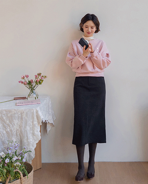 エルビア チャッツスパン バックスリット 起毛 ロングスカート [size:F(55～66盤)]