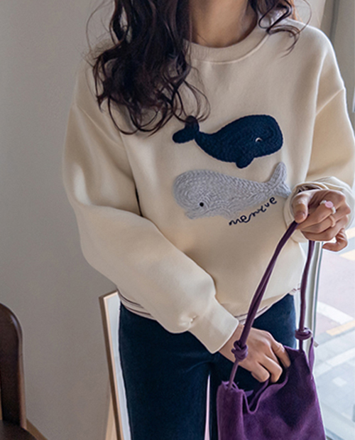 [LABEL] ルビークジラ刺繍 起毛 マンツーマンティー [size:F(55～66盤)]