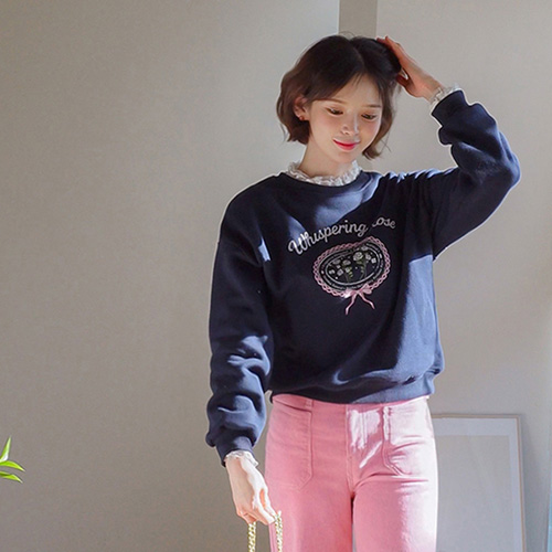 [ミニクッション起毛]ウィローズフラワーレタリング プリンティングマンツーマンティーシャツ [size:F(55～66盤)]