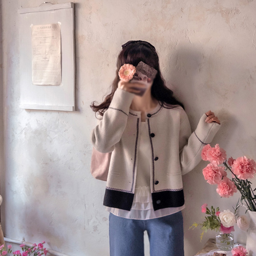 [LABEL] ジェマ配色 トクトクタスミ 柔らかい洗練美 カーディガン [size:F(55～66)]