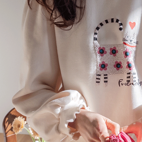 【速機毛】【LABEL】宮尾ネック袖ウェーブ ショルダーリング プリンティングマンツーマンティーシャツ [size:F(55～66)]