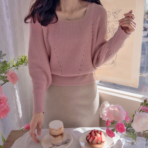 [LABEL] シュロイベルスクエアネック ショルダーシャーリング 洗練美ニット [size:F(55～66)]