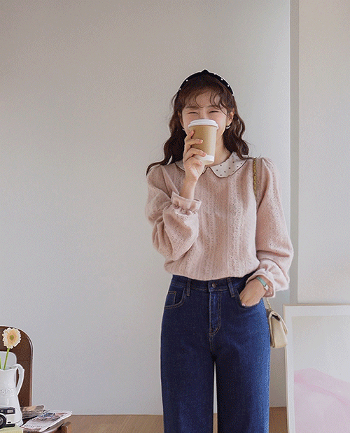 オリアドットカラーパフ袖バンディングブラウス [size:F(55～66盤)]