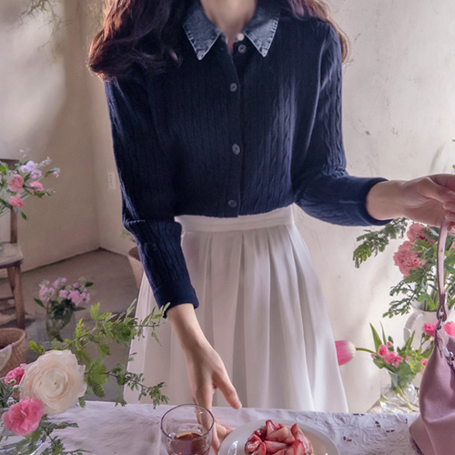 [LABEL] アンポユ デニムカラー レイヤード 柔らかい版 カーディガン [size:F(55～66)]