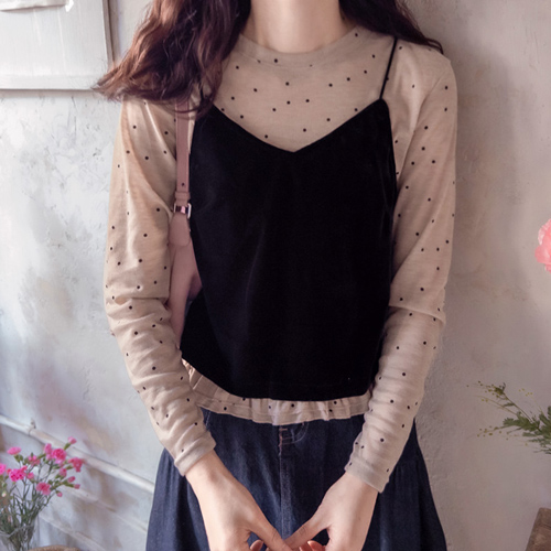 [LABEL] 今日はラブドットアンシャリングベルベットトップとチセット [size:F(44～55)]  