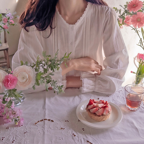 ロゼニー レース 波状カラー アンピンタック ラブリー ブラウス [size:F(55～66)]