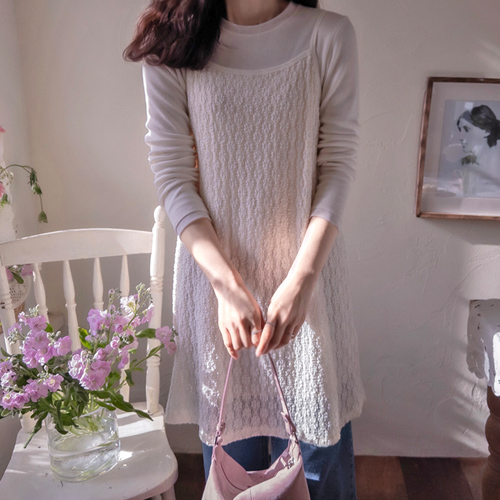 ジェクリン エンボフラワー スパン良い エリフィット ワンピース [size:F(55～66)]