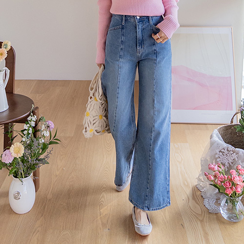 [春バージョン][-3kg効果][スーツパンツ][LABEL]着る瞬間切開ディテール日付ワイドデニムパンツ[size:S,M,L,XL]