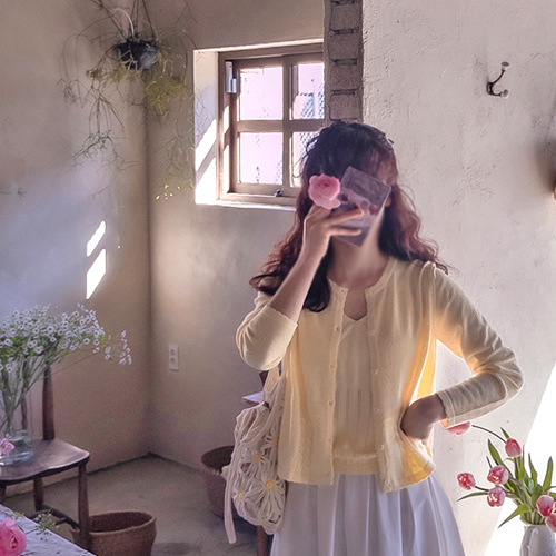 アンクロディミニパンチング波ネック春カーディガンとトップセット[size:F(55～66)]