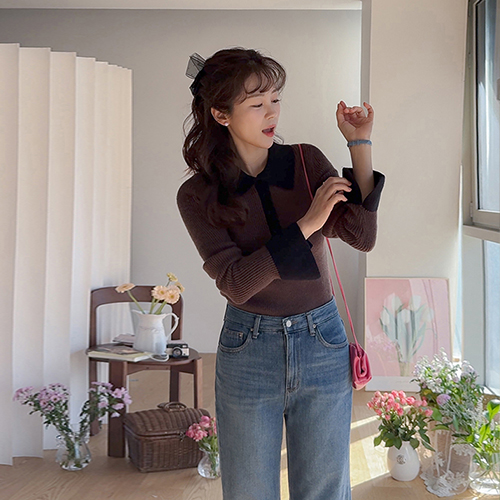 リネーズ ボディに着こなしフィット配色ニット [size:F(55～66)]