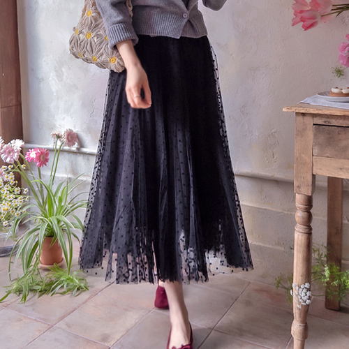 ライクビン 春ドット マキシラインバンド マンスカート [size:F(55～66)]