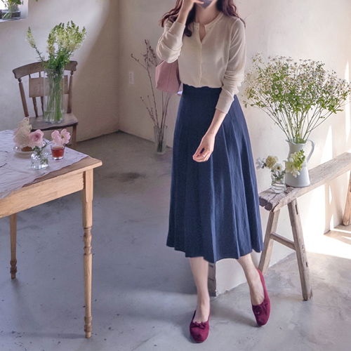 レイボンフレキシブルチャール シャランピットデニム感 バンドスカート [size:F(55～66)]