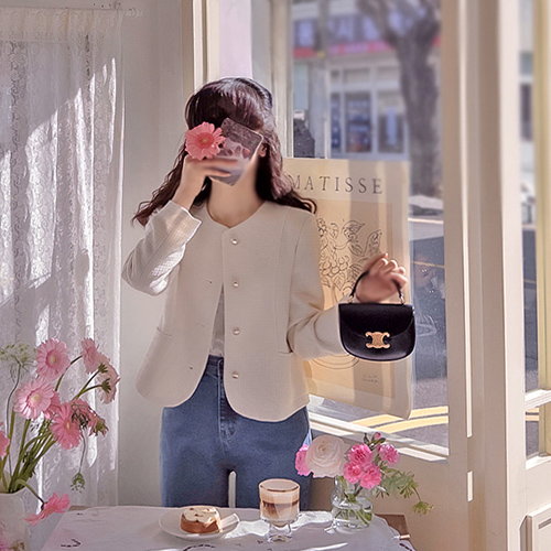 スーペルラウンディングボタン ボムツイード シックなジャケット[size:F(55～66)]