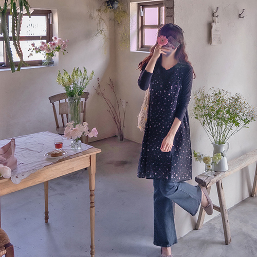 ハウシュペン春花＆配色シーツル エリフィットワンピース [size:F(55～66)]