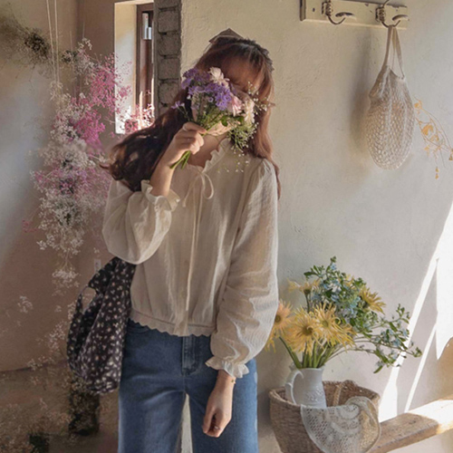 [LABEL] フランシア ピュアジュール ネクシャリング波レース ブラウス [size:F(55～66)]