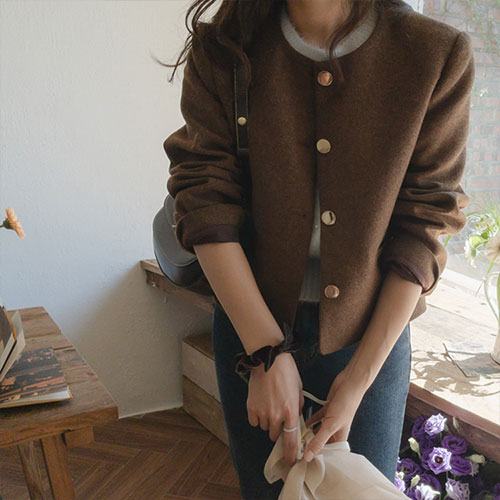 [ウール50％クオリティ↑] <FONT color=#5a3954>MADE LIN</font>エレンラテス 豪華なゴールドボタンウールジャケット [スレッチセール]