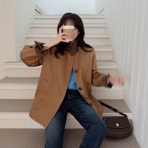 <FONT color=#5a3954>MADE LIN</font>セイデンコーデュロイ ゆったりフィット トレンチハーフコート<FONT color=#d8a4a4>[スレッチセール]</font>