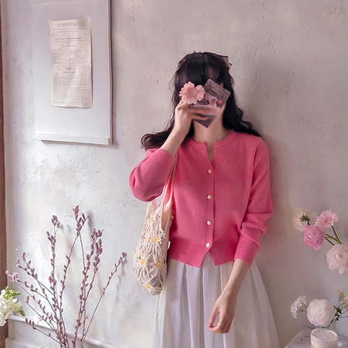 プランティゴールドボタン 柔らかい伸縮 春ラブリーカーディガン [size:F(55～66)]