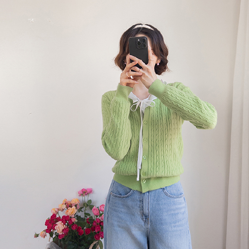 シアロ内体に着こなしケーブル織りカーディガン [size:F(55～66)]