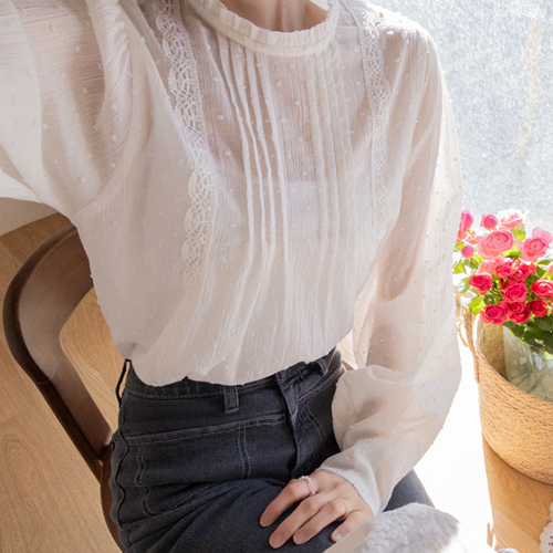 ロニエル フリル レース シャーリング ヨル ブラウス [size:F(55～66)]