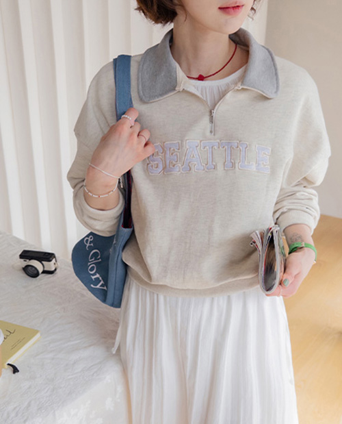 ポートリーカラー配色ジッパーマンツーマンティー [size:F(55～66盤)]