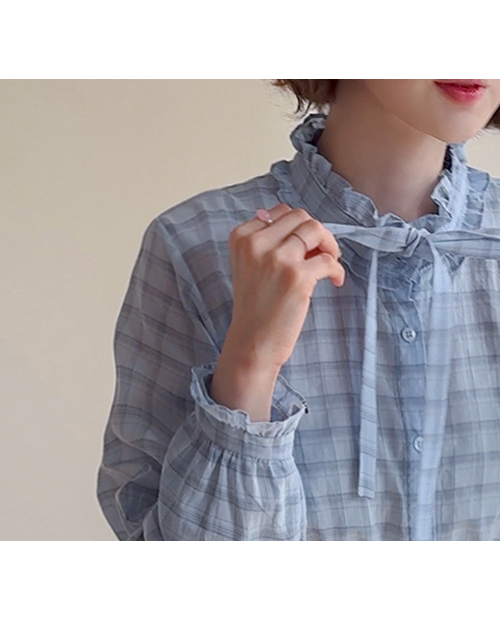 ケイト ザンチェック フリル リボン ブラウス [size:F(55～66)]