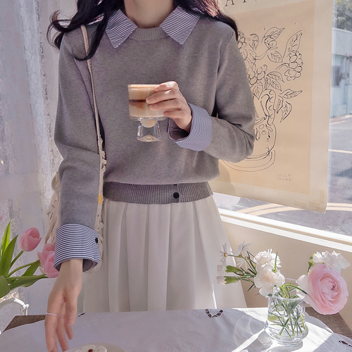 フランシア柔らかい版 カラーレイヤードボタンニット[size:F(55～66)][フリーオーダー 3月9日以降発送予定]