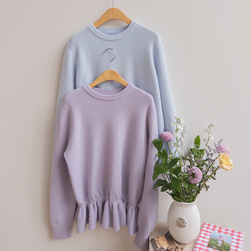 ミルキア風性裾フリル ラウンドネックニット [size:F(55～66)]