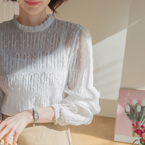 カイリー立体感 トクトックボンボン袖ポップコーンブラウス [size:F(55～66)]