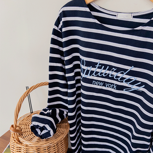 ロバニーレギュラーフィットレタリングストライプティーシャツ[size:F(55～66)]