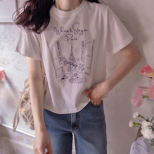 パリエッフェル プリンティングコーディネート 良いボドルシルケット 半そでティー [size:F(55～66)]