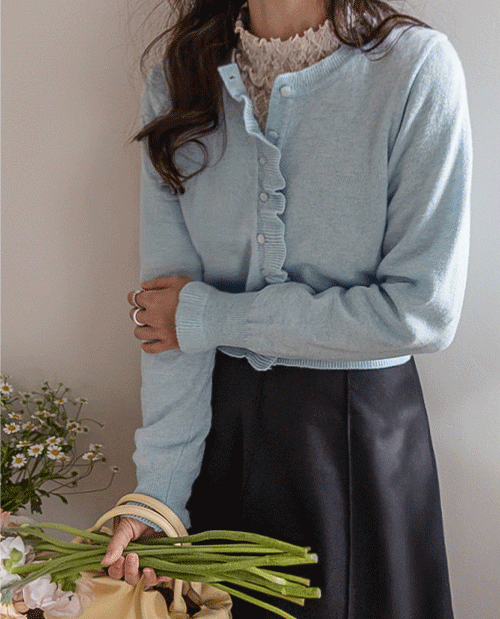 [8color/好み狙撃カラー] ローレンラウンドネック フリルカーディガン [size:F(55～66)]