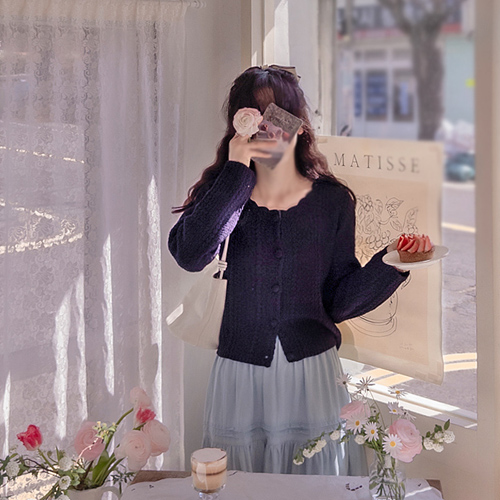 [LABEL] シュヴィンク ラブリーウェーブネック ラウンドボタン エレガントなカーディガン [size:F(55～66)]