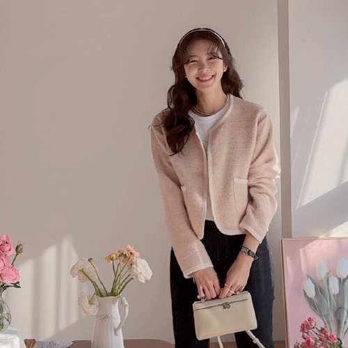 高級感のあるゼラ配色ライン カラー無しジャケットカーディガン [size:F(55～66)]