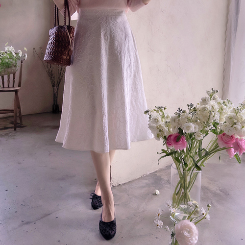 キャンビアフラワー刺繍きれいなラインバンドスカート [size:F(55),L(66～77)]