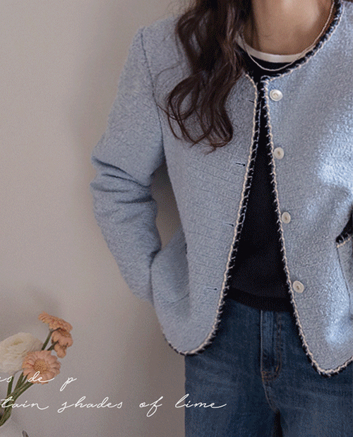 ビバエル高級感のある配色ネックライン ツイードジャケット [size:F(55～66)]