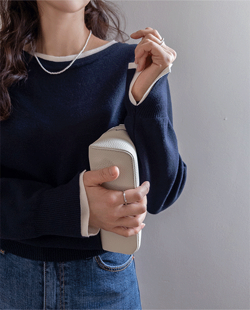 [5color/春迎えカラー] サンデー配色ボートネック 袖口でデイリーなニット [size:F(55～66)]