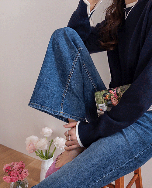 [隠しバンディング/下半身補正フィット]デノボスリムブーツカットバンディングデニムパンツ[size:S,M,L]